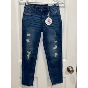 NWT Justice Denim Girls Size 10 Girlfriend Jeans Distressed Medium Wash